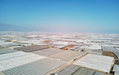 Scenic view of building against clear blue sky