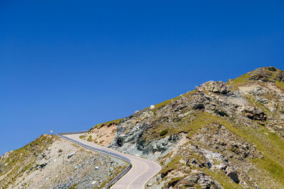 Low angle view of road against clear blue sky