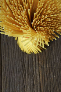 Close-up of spaghetti on table