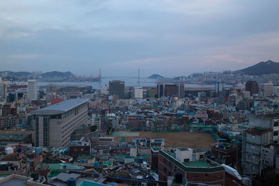 High angle view of city at night