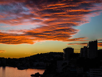 Silhouette buildings against sky during sunset