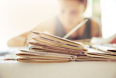 Close-up of books on table