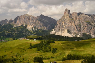 Scenic view of landscape and mountains against sky