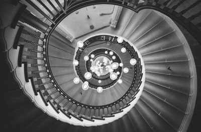 Directly below shot of spiral staircase in building