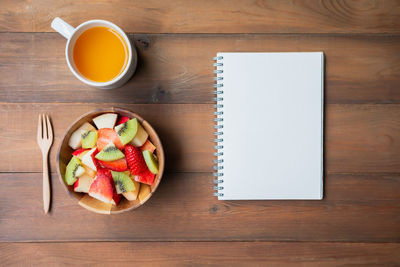 High angle view of breakfast on table