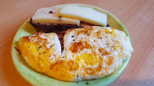 High angle view of breakfast served on table