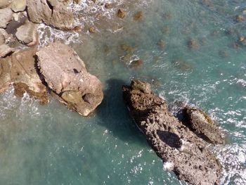 High angle view of rocks in sea