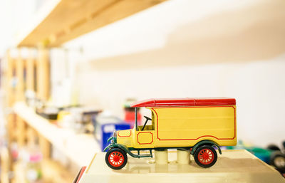 Close-up of toy car on table