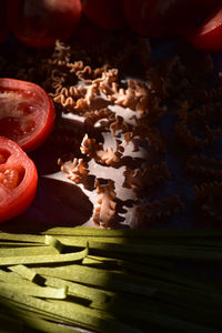 High angle view of food on table