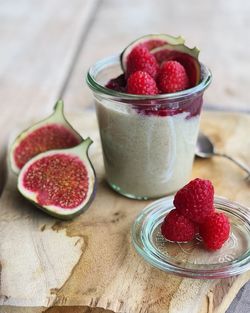 Close-up of strawberries in bowl on table