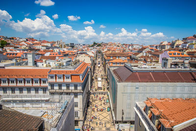 High angle view of buildings in city