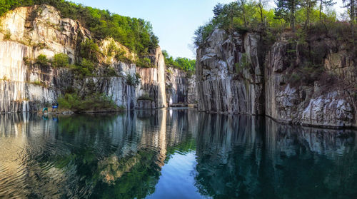  small lake in pocheon art valley. an old granite quarry turned into park with famous granite cliffs.