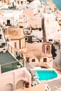 High angle view of buildings in city