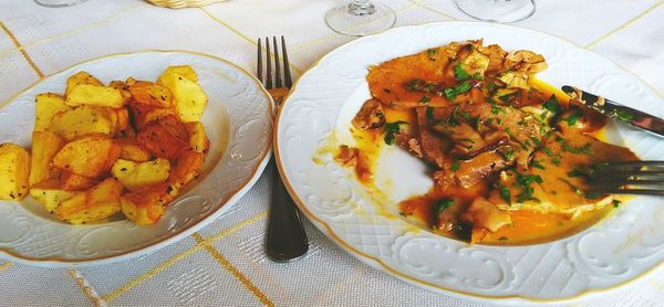 Directly above shot of food in plate on table