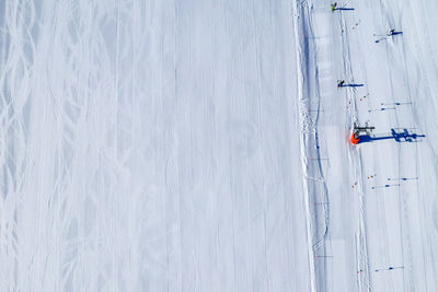 High angle view of snow on land