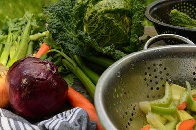 Preparing fresh vegetables for cabbage soup