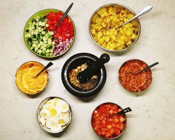 High angle view of fruits in bowl on table