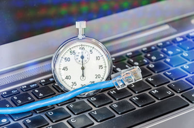 High angle view of computer keyboard on table