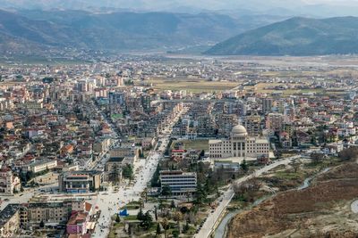 High angle view of townscape against sky