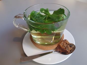 Close-up of drink served on table