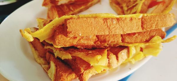High angle view of breakfast served on plate