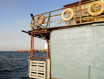 Low angle view of ship against clear sky