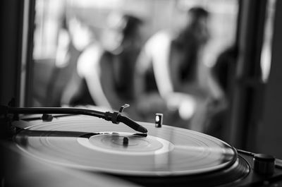 Close-up of record player