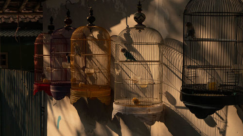 High angle view of metallic structure in cage