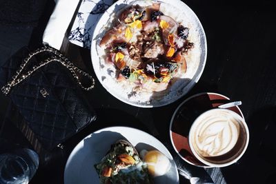 High angle view of food in plate on table