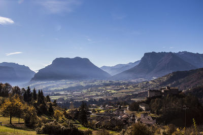 Scenic view of mountains against clear sky