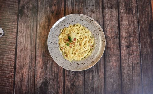 High angle view of meal served on table