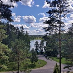 Road by trees against sky