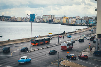 High angle view of traffic on road in city