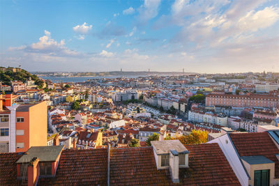 Sunset view of lisbon from miradouro da senhora do monte viewpoint. lisbon, portugal
