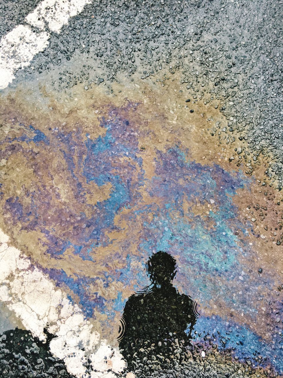 HIGH ANGLE VIEW OF MAN STANDING BY PUDDLE