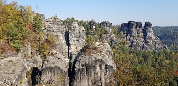 Panoramic view of rock formations against sky