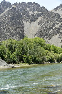 Scenic view of river against mountains