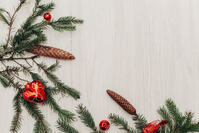 Directly above shot of christmas decorations on table