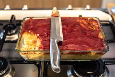 Close-up of meat in tray