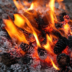 High angle view of bonfire