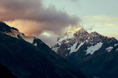 Scenic view of mountains against sky during winter