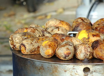 Close-up of meat on barbecue grill