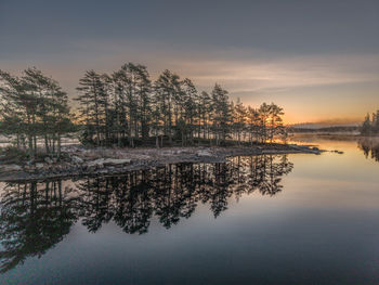 Scenic view of lake against sky during sunset