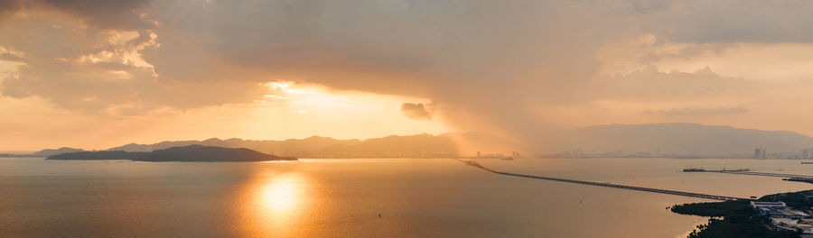 Panoramic view of sea against sky during sunset