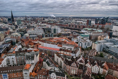 High angle view of cityscape against sky