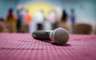 Close-up of microphone on stage