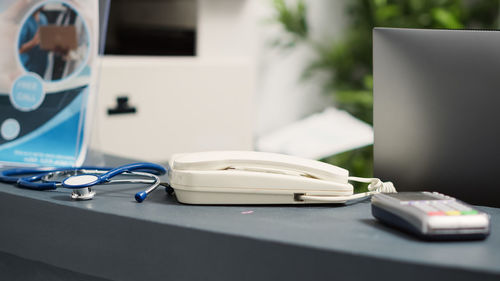 Close-up of computer on table