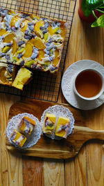 High angle view of breakfast on table