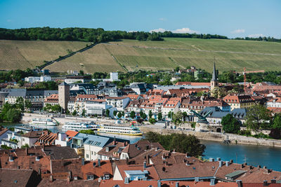 High angle view of townscape against sky