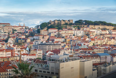 High angle view of townscape against sky